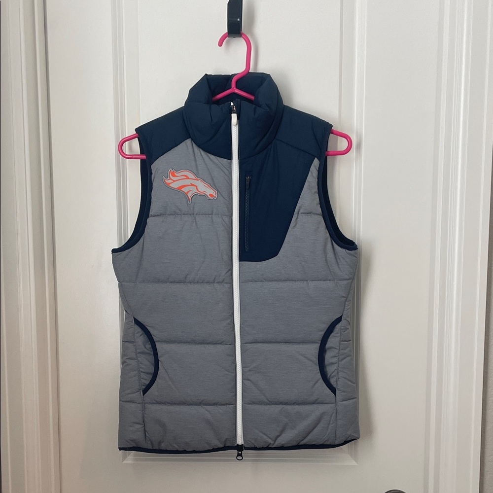 Denver Broncos Navy and Grey Puffer Vest